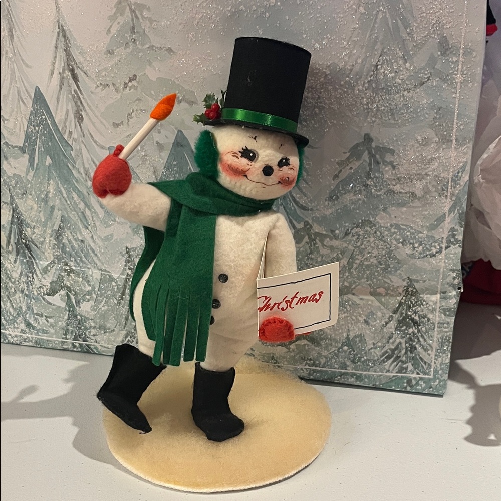Festive Snowman Figurine with Green Scarf